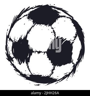 Design of a fast and rolling soccer ball in brush strokes style like ink splashes. Stock Vector