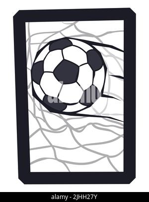 Design with square frame, net and a soccer ball entering in a goal. Stock Vector