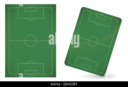 Pair of green card of different size with the image of a soccer pitch isolated over white background. Stock Vector