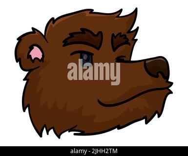 Cool and proud brown bear head, winking at you with smiling expression. Design in cartoon style over white background, Stock Vector