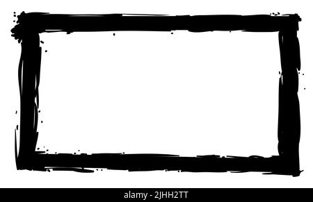 Black rectangular frame in brush stroke style, as empty space template. Stock Vector