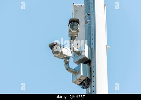 Security camera CCTV on a pole video surveillance Stock Photo