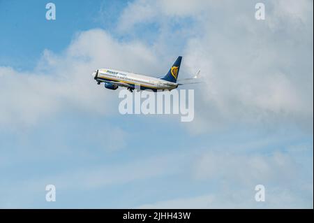 Gothenborg, Sweden - August 29 2009: Ryanair airplane lifting off from Säve airport. Stock Photo