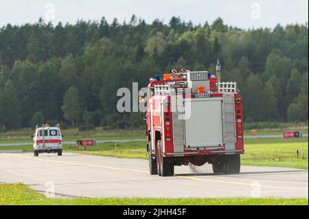 Gothenborg, Sweden - August 29 2009: Volvo FL12 airport fire truck on display. Stock Photo