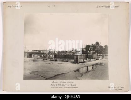 N/A - Lighthouse Depot. Lighthouse Depot, 9th District. Depot storehouse reinforcement in place. Looking NW, distance 100 ft. Stock Photo