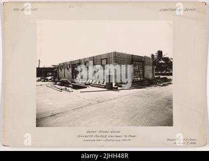 N/A - Lighthouse Depot. Lighthouse Depot, 9th District. Depot storehouse concrete poured halfway to roof. Looking NW, distance 100 ft. Stock Photo