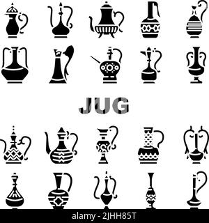 Arabic Jug Traditional Container Icons Set Vector Stock Vector