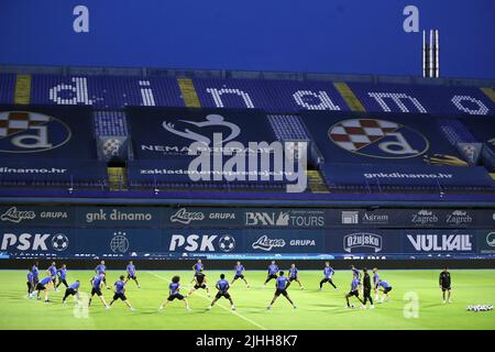 Players of FC Shkupi during a training session at Maksimir stadium, in Zagreb, Croatia, on July 18, 2022. ahead of 1st leg of second qualifying round of UEFA Champions League between GNK Dinamo and FC Shkupi. Photo: Luka Stanzl/PIXSELL Stock Photo