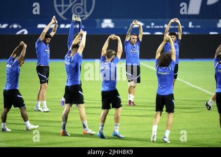 Players of FC Shkupi during a training session at Maksimir stadium, in Zagreb, Croatia, on July 18, 2022. ahead of 1st leg of second qualifying round of UEFA Champions League between GNK Dinamo and FC Shkupi. Photo: Luka Stanzl/PIXSELL Stock Photo