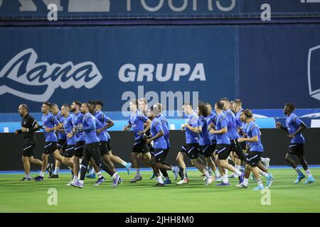 Players of FC Shkupi during a training session at Maksimir stadium, in Zagreb, Croatia, on July 18, 2022. ahead of 1st leg of second qualifying round of UEFA Champions League between GNK Dinamo and FC Shkupi. Photo: Luka Stanzl/PIXSELL Stock Photo