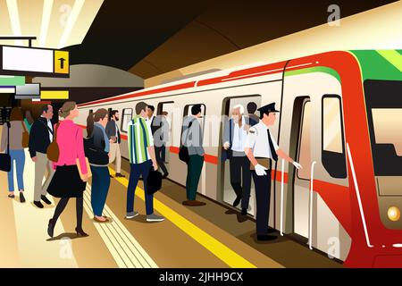 A vector illustration of People Commuting Using Subway Stock Vector