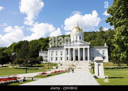 The Vermont State House capitol building on State Street in the capital of Montpelier, Vermont, USA. Stock Photo