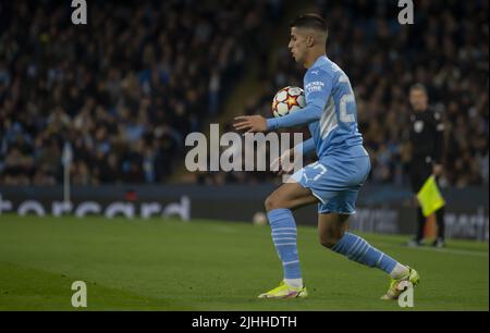 Action during the UEFA Champions League group match between Manchester City (4) v Club Brugge (1) Featuring: JOÃO CANCELO Where: Manchester, United Kingdom When: 03 Nov 2021 Credit: Anthony Stanley/WENN Stock Photo