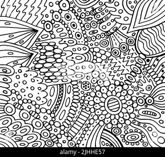 Floral trippy ornament with patterns and leaves. Zendoodle detailed fantastic coloring page for adults. Abstract intricate pattern. Psychedelic art Stock Vector