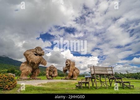 Chiang Mai, Thailand - 16 July 2022 - View of popular rice fields with man-made straw animals at Huay Tung Tao park in Chiang Mai, Thailand Stock Photo