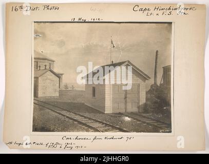 AK - Cape Hinchinbrook. Cape Hinchinbrook Light and Fog Signal Station, Alaska. Carhouse from NW, 75'. Stock Photo