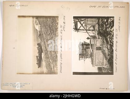 AK - Cape St. Elias. Cape St. Elias Light Station, Alaska. Unloading lighter on West beach, W'ly 75'. Stock Photo