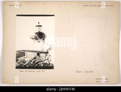 AK - Cape St. Elias. Cape St. Elias Light Station, Alaska. Tower and signal, W'ly 75'. Stock Photo