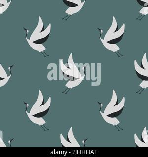 Seamless japanese cranes vector pattern Stock Vector