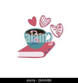 Cup of coffee and book illustration Stock Vector