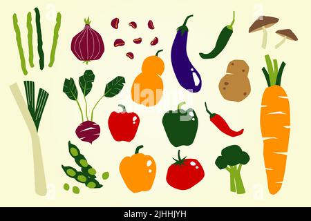 Colorful Vegetables Flat Icon or Vector Set Stock Vector