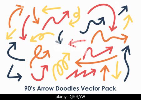 90s Style Colorful Arrow Doodle Vector set Stock Vector