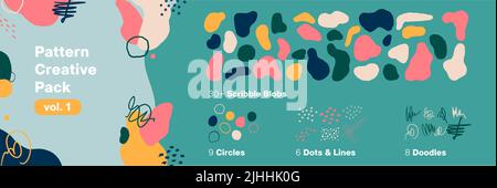 Colorful Pattern and Scribbles for Aesthetic Background Vector Set Stock Vector