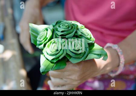 Make a Pandan leaf roses Stock Photo