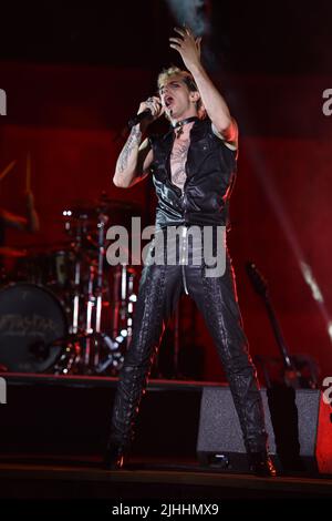 July 18, 2022, Naples, Campania, Italy: Achille Lauro with Electric Orchestra performs on stage of Arena Flegrea theater of Naples during ''Achille Lauro Superstar ''  Italian Tour. (Credit Image: © Pasquale Gargano/Pacific Press via ZUMA Press Wire) Stock Photo