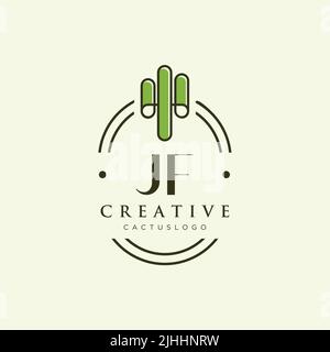 JF Initial letter green cactus logo template vector Stock Vector
