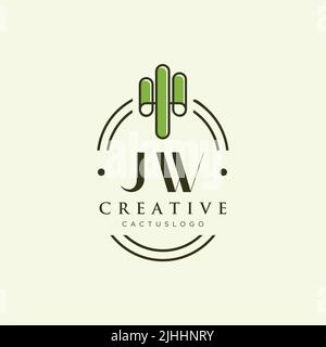 JW Initial letter green cactus logo template vector Stock Vector