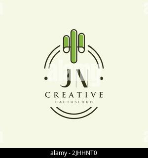 JN Initial letter green cactus logo template vector Stock Vector