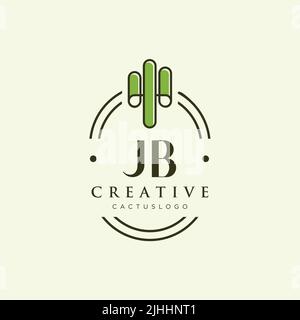 JB Initial letter green cactus logo template vector Stock Vector