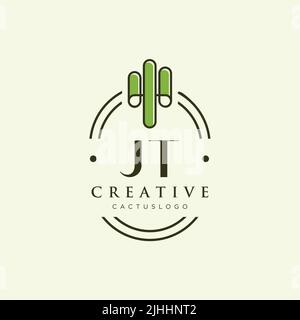 JT Initial letter green cactus logo template vector Stock Vector