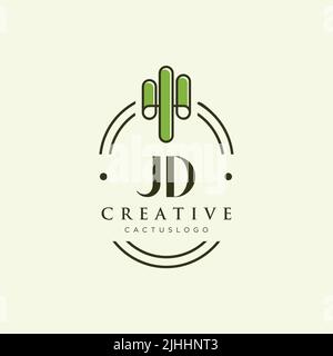 JD Initial letter green cactus logo template vector Stock Vector
