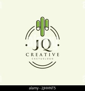 JQ Initial letter green cactus logo template vector Stock Vector