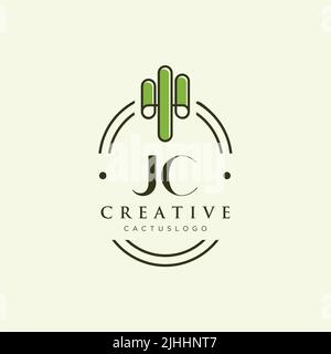 JC Initial letter green cactus logo template vector Stock Vector