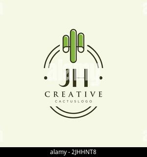 JH Initial letter green cactus logo template vector Stock Vector