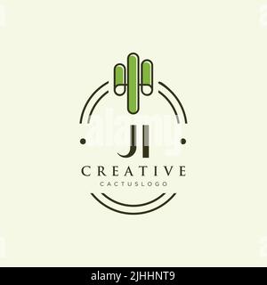 JI Initial letter green cactus logo template vector Stock Vector