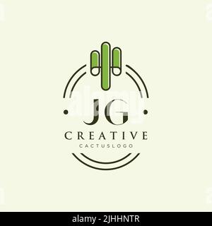 JG Initial letter green cactus logo template vector Stock Vector