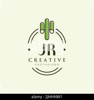 JR Initial letter green cactus logo template vector Stock Vector