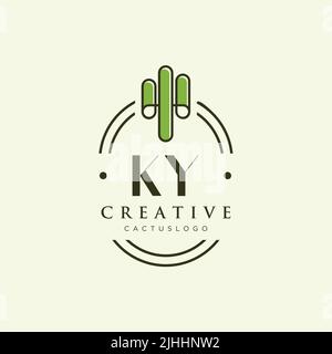 KY Initial letter green cactus logo template vector Stock Vector