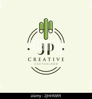 JP Initial letter green cactus logo template vector Stock Vector