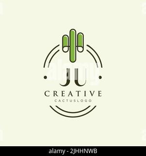 JU Initial letter green cactus logo template vector Stock Vector