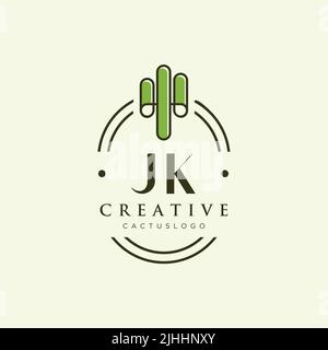 JK Initial letter green cactus logo template vector Stock Vector