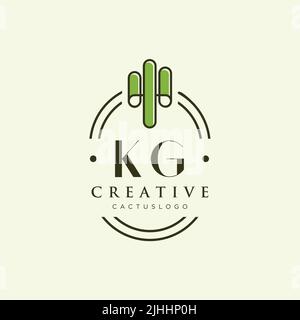 KG Initial letter green cactus logo template vector Stock Vector