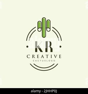KR Initial letter green cactus logo template vector Stock Vector