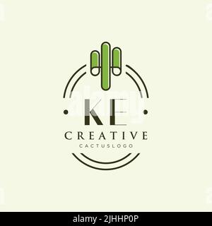 KE Initial letter green cactus logo template vector Stock Vector