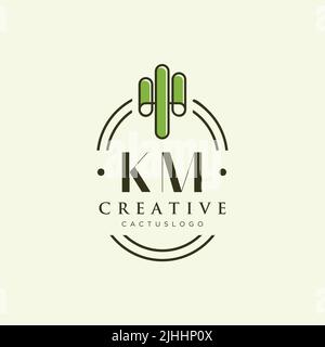 KM Initial letter green cactus logo template vector Stock Vector