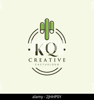 KQ Initial letter green cactus logo template vector Stock Vector